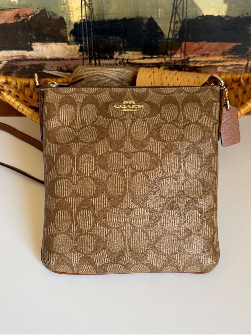 Coach Signature Monogram North South Messenger Crossbody Purse